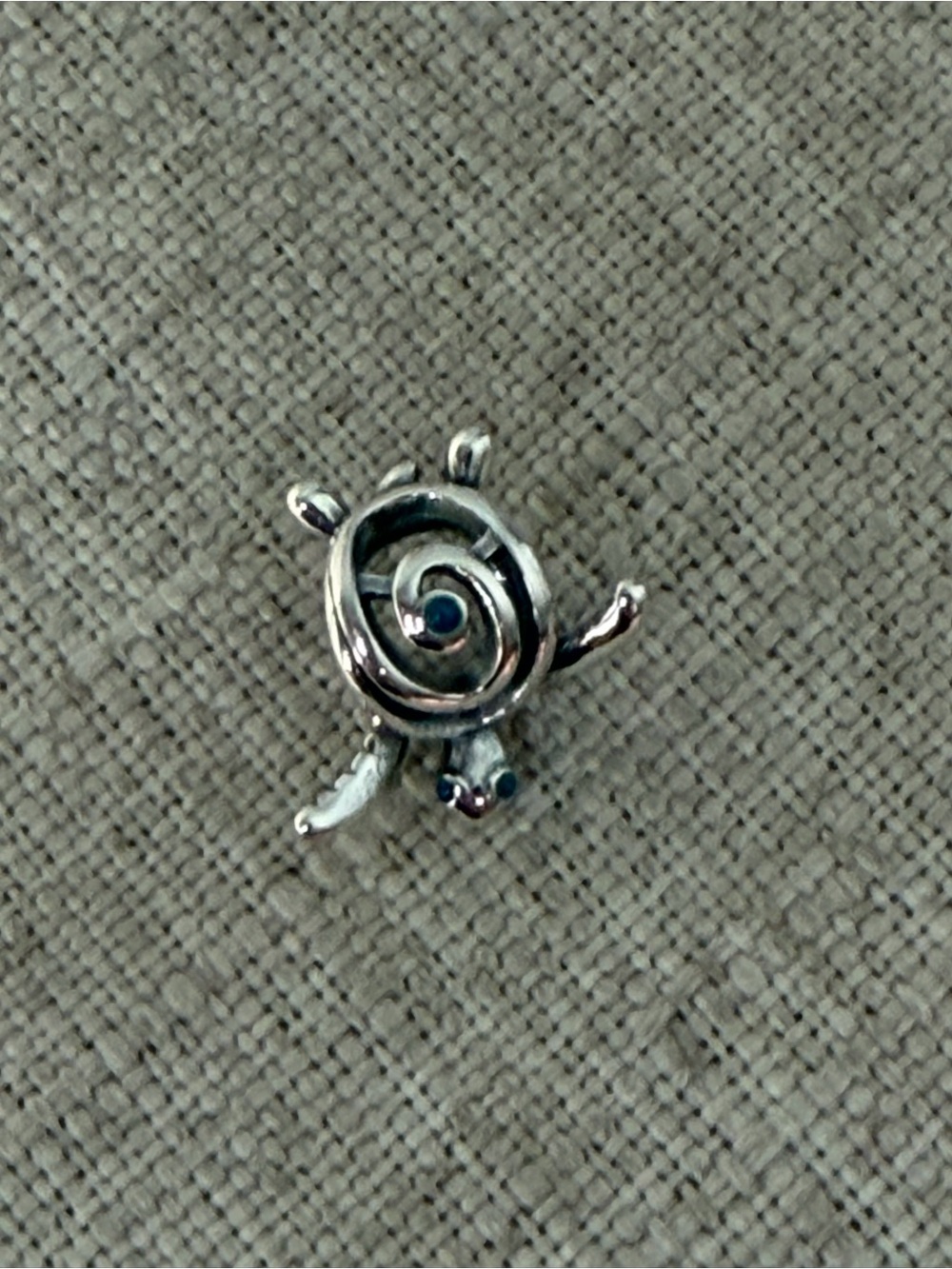 Silver Turtle Charm Pendant with Blue Accent